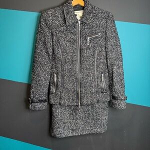 Chic Black and Gray Tweed Jacket and Skirt Set